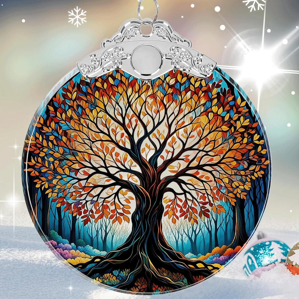 Tree of Life Stained Glass Christmas Ornament - Hanging Ornaments for Christmas Tree Decorations -Holiday Keepsake Present Exchange Idea -2