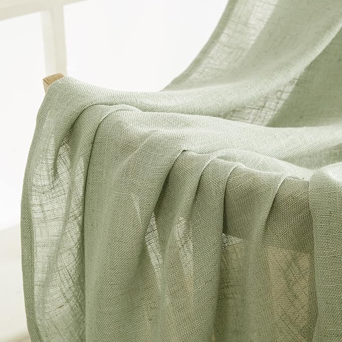 MIULEE Sage Green Linen Curtains 52x54 Inch Length 2 Panels - Image 6
