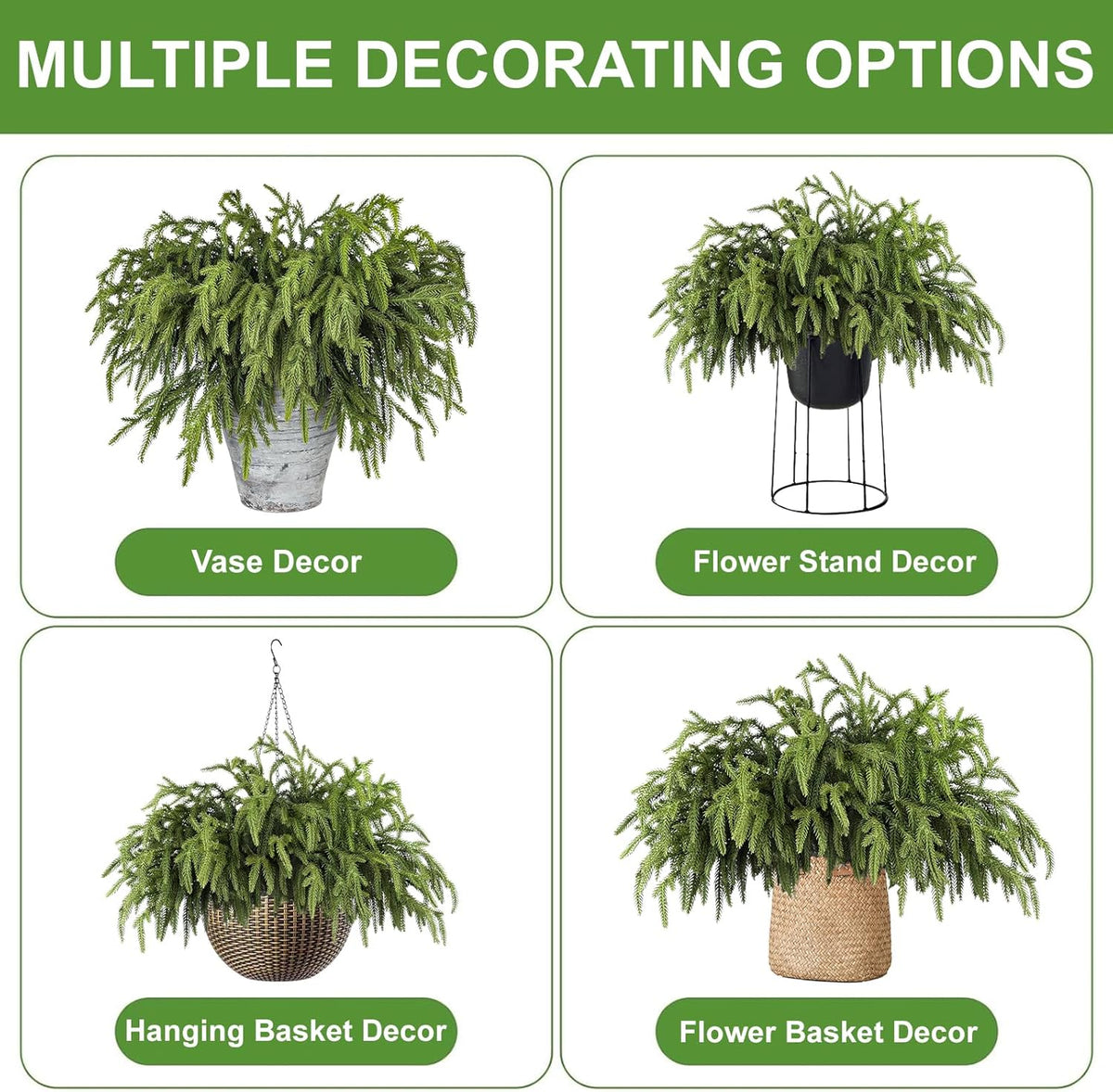 Artgar 100 Pcs Pine Branches - 18 Inch Artificial Green Pine Stem - Real Touch Christmas Greenery Pines Branches for DIY Flower Arrangement Home Indoor Christmas Decor