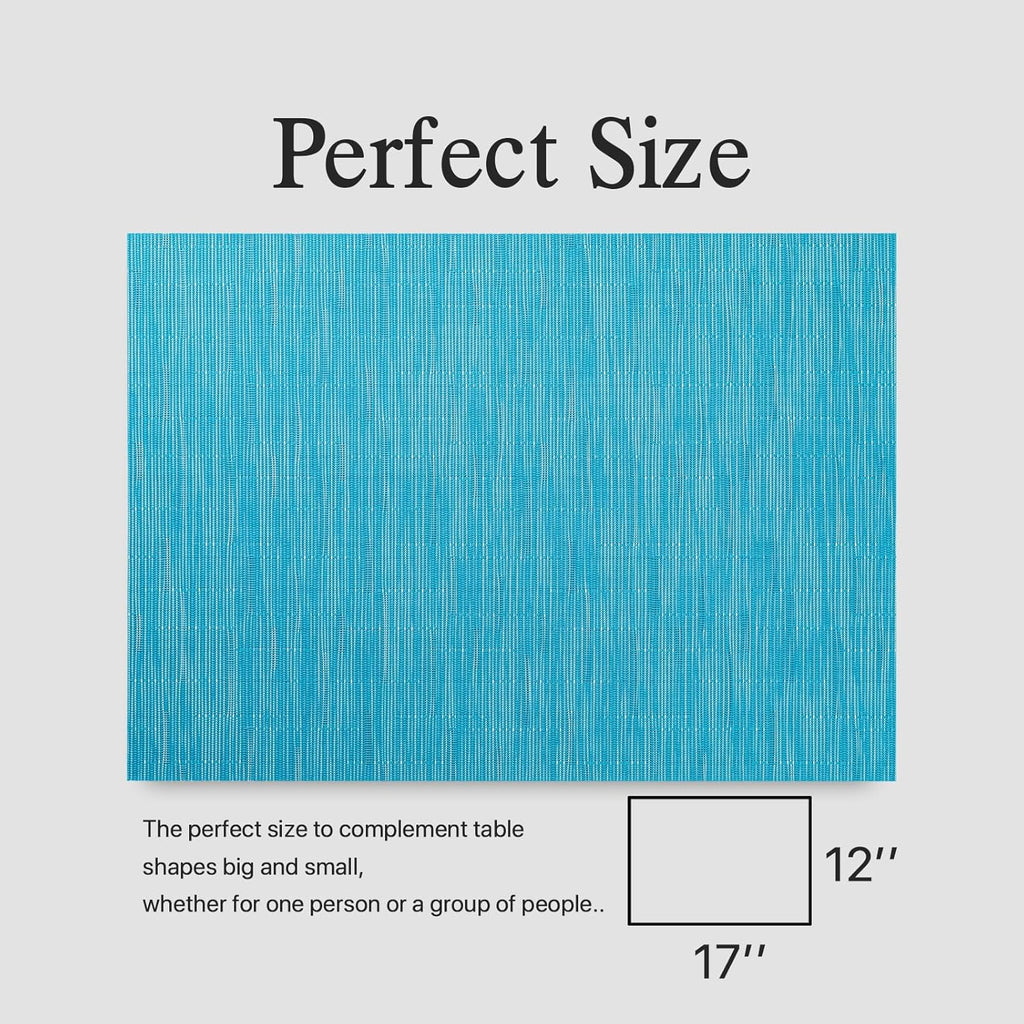 Placemats Set of 8 - Easy Clean Woven Vinyl Placemats for Dining Table, Indoor/Outdoor Place Mats, Washable PVC Table Mats（Teal Blue）