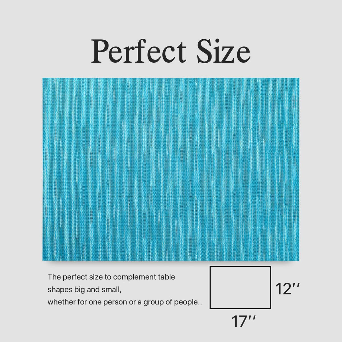 Placemats Set of 8 - Easy Clean Woven Vinyl Placemats for Dining Table, Indoor/Outdoor Place Mats, Washable PVC Table Mats（Teal Blue）