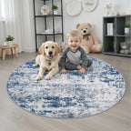Round Area Rug Living Room: 4 ft Modern Washable Carpet Blue | - Image 2