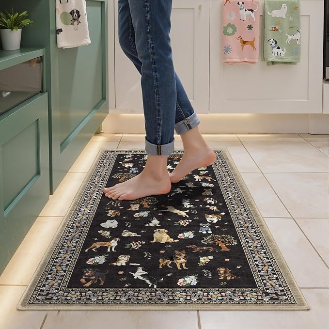 Black Floral Area Rug 3x5 for Bedroom Entryway | Ultra-Thin; Non Slip; - Image 2