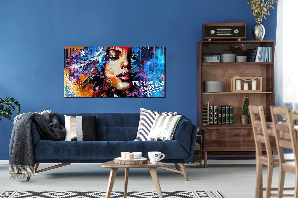 JKWALL77 Graffiti Canvas Girl Wall-Art - African American Wall Art Living Room - Modern Fashion Wall Decor Ready To Hang Size 40" x 20"