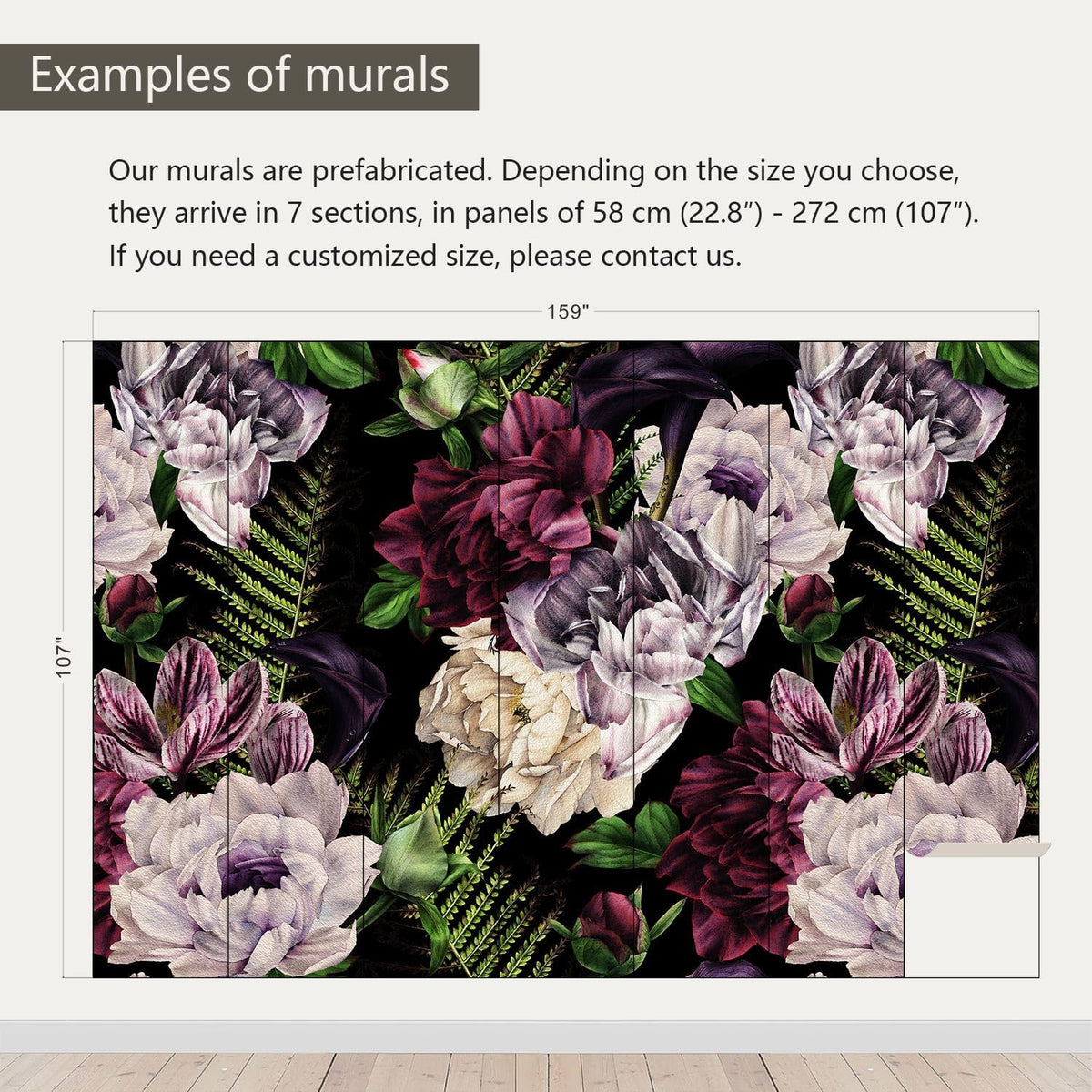AFZEVEB-Purple Peony Wallpaper Watercolor Floral Wall Mural for Bedroom 159"x107"(Not Peel and Stick)