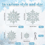 36pcs Iridescent Silver Christmas Snowflake Ornaments, Plastic Sparkling Glitter Hanging Snow Flakes for Christmas Tree Decorations Winter Wonderland Frozen Birthday Party Holiday Home Decor