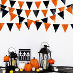 Black Orange Party Decoration Metallic Fabric Triangle Pennant Banner Flag Bunting Garland for Graduation Halloween Fall Autumn Thanksgiving Birthday Wedding Baby Shower Bridal Shower Party Supplies