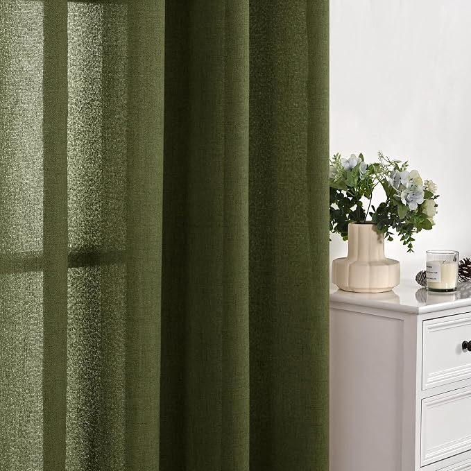 YoungsTex Olive Linen Curtains 54 Inch Length 2 Panels - Image 7