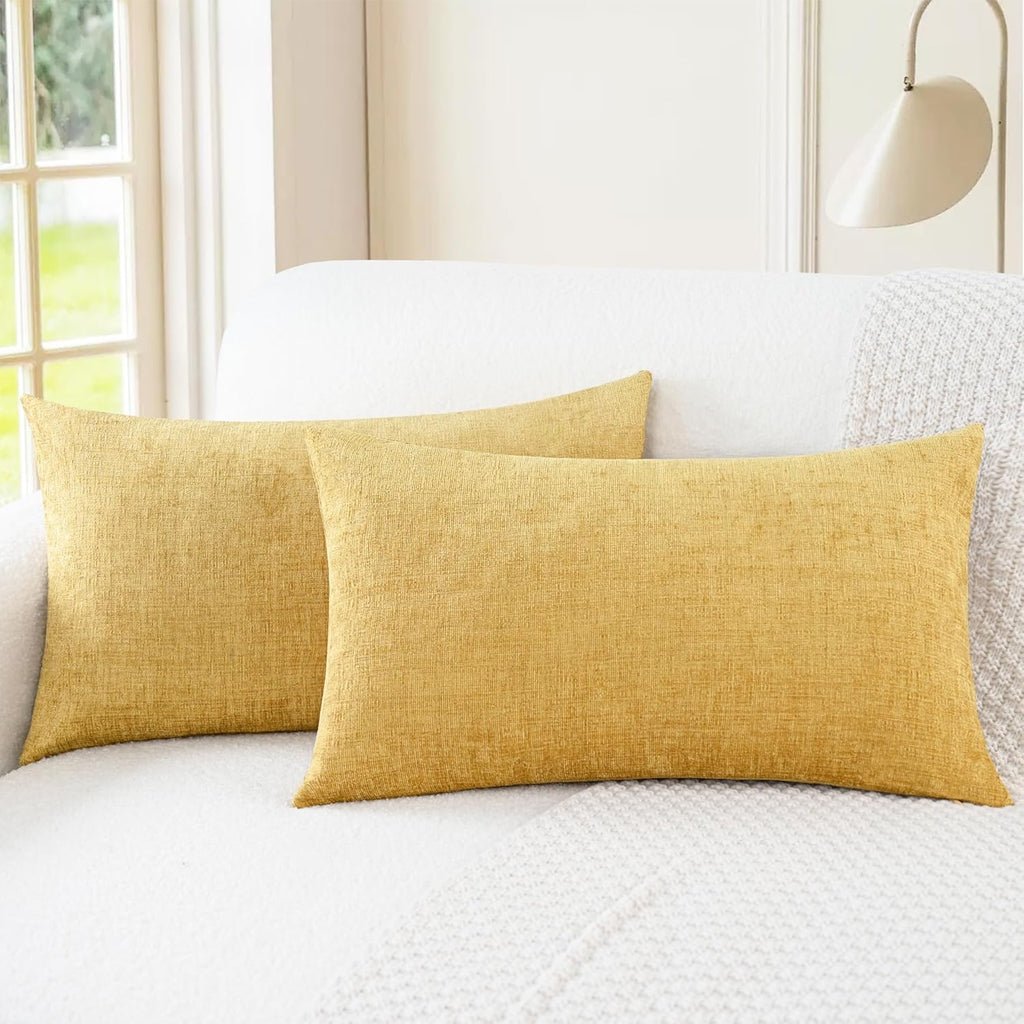 CaliTime Throw Pillow Covers Decorative 12 X 20 Inches Pack of 2 Cozy Chenille Cushion Cases for Couch Sofa Bed Living Room Home Gold