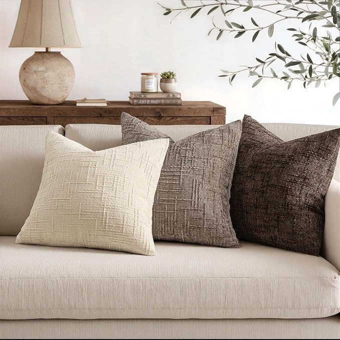 MIULEE Chenille Textured Euro Throw Pillow Covers Taupe Grey 26x26 | Set of 2 - Image 5