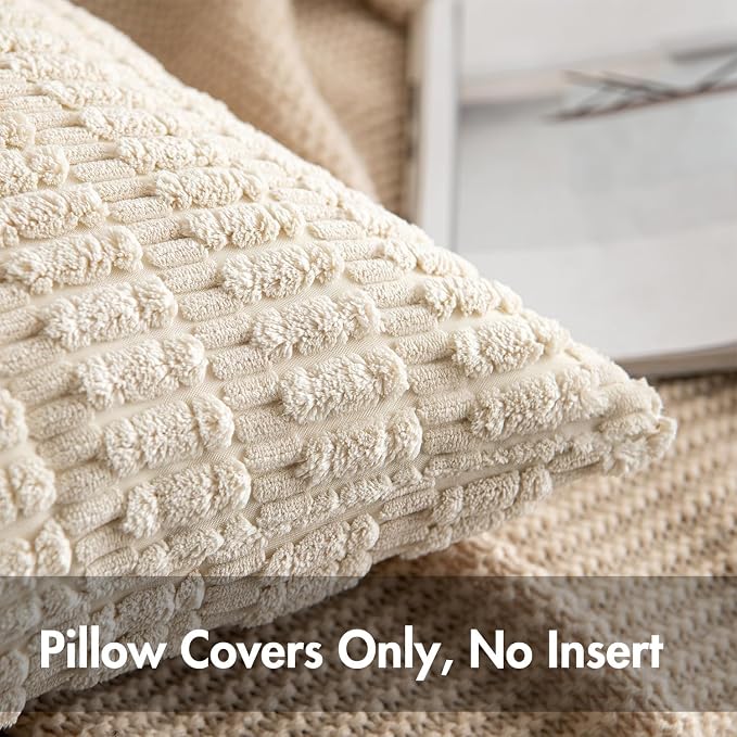 MIULEE Corduroy Decorative Throw Pillow Covers 18x18 Cream White Pack of 2 | - Image 7