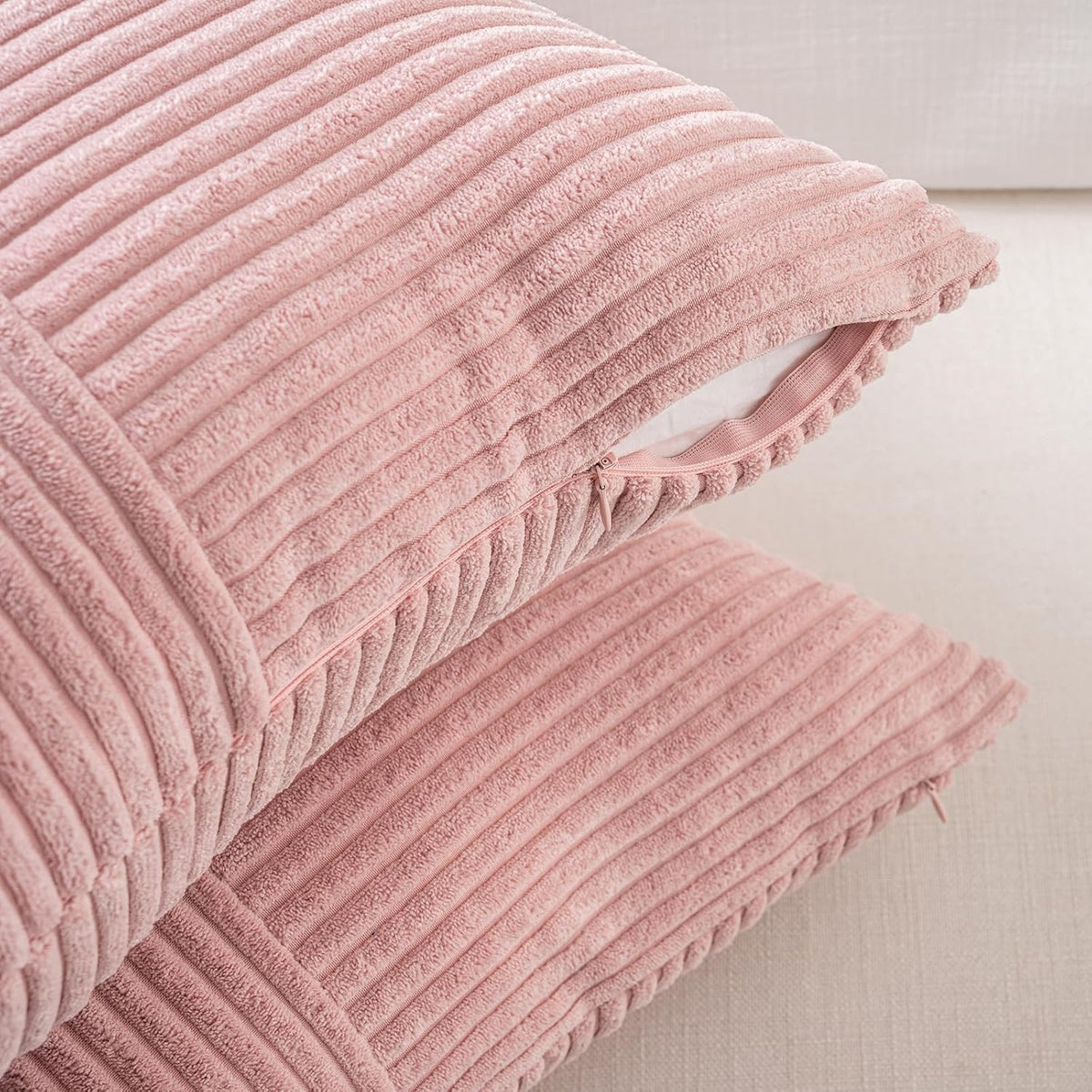 Fancy Homi 2 Packs Blush Pink Euro Decorative Throw Pillow Covers 28x28 Inch for Couch Bed Sofa, Farmhouse Boho Home Decor, Soft Corss Corduroy Patchwork Textured Square Cushion Case 71x71 cm