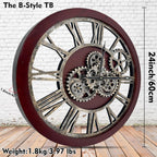 The B-Style Large Wall Clock 24 inch Moving Gear Wall Clock Oversized Vintage Farmhouse Wall Clocks for Living Room Decor Rustic Industrial Wood Clock (Walunt Wood and Bronze)