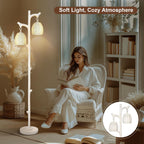 Scenekoy Rustic 68” Tall Floor Lamp with Rattan Shade, Retro Standing Lamp Tree Trunk Washed White Finish & Resin Body, Dimmable Corner Lamp with Bulb Prefer for Living Room Bedroom Home Decor