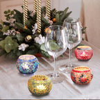 SHMILMH Votive Candle Holder Set of 4, Diwali Decoration for Home, Handmade Mosaic Glass Tealight Candle Holders for Table Centerpiece Decor,Diwali Thanksgiving