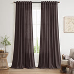 Extra Long Curtain Cocoa Coffee Morden Linen Blend Light Filtering Back Tab by Nanspring