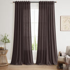 Cocoa Coffee Linen Blend Light Filtering Back Tab Curtains 108 Inches Long by Nanspring