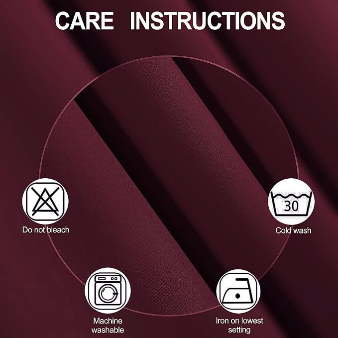 Blackout Curtains 66 x 84 inch/Burgundy Red Curtains Set of 2 Panels/Thermal - Image 4