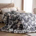 Cozy Faux Fur Throw Blanket for Bed-Warm Fuzzy Throw Blanket, Soft Plush Thick Bubble Blankets for Bedroom and Living Room, Furry Luxury Blanket, 90 x 108,Tie-Dye Grey