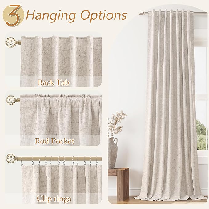 Oatmeal 100% Blackout Curtains 90 Inch Length 2 Panels Set - Image 6