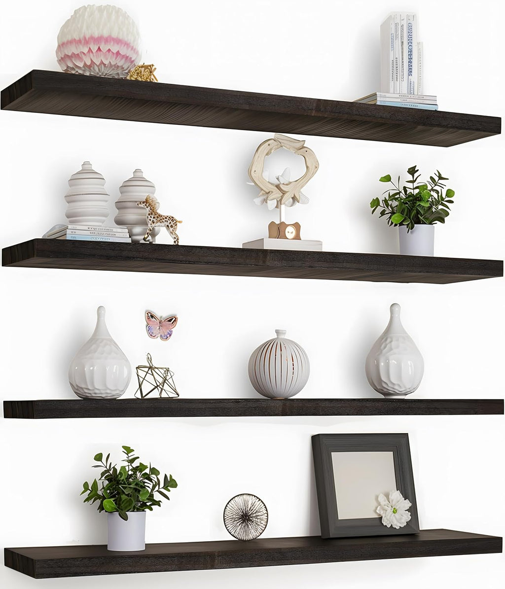 36 Inch Floating Shelves for Wall Rustic Brown Wood Wall Shelves for Bedroom Set of 4