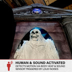 Haunted Hill Farm 6.7-Ft Animatronic Mausoleum by Tekky, Halloween Animatronic, Spooky House Wall Decoration, Creepy Indoor & Covered Outdoor Party Decor Motion-Activated Lights & Sound, LifeSize