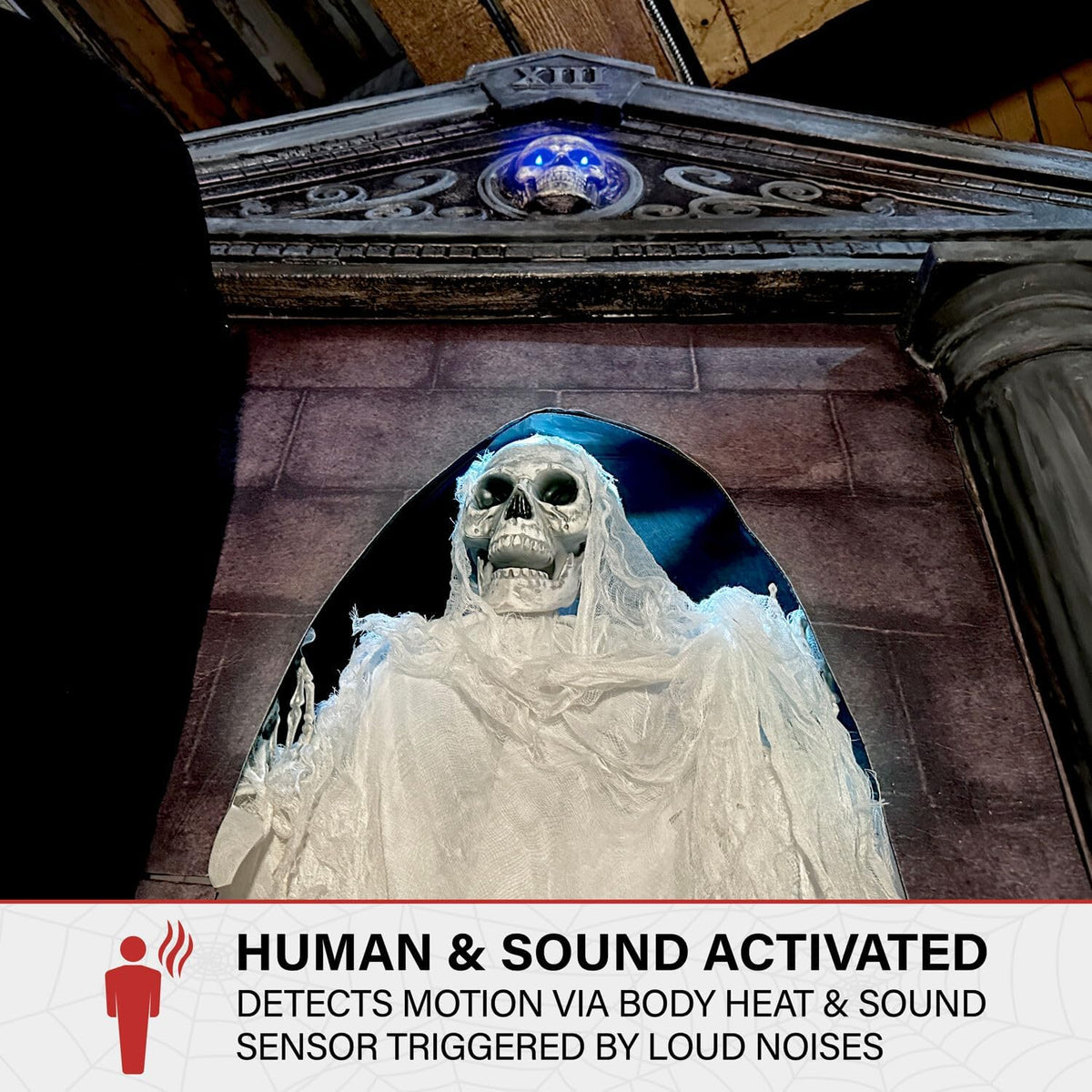Haunted Hill Farm 6.7-Ft Animatronic Mausoleum by Tekky, Halloween Animatronic, Spooky House Wall Decoration, Creepy Indoor & Covered Outdoor Party Decor Motion-Activated Lights & Sound, LifeSize