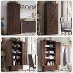 72" Tall Wood Storage Cabinet, Farmhouse Kitchen Pantry Cabinet with Adjustable Shelves & Drawer & Barn Doors, Versatile Storage for Kitchen, Dining Room, Bathroom, Brown