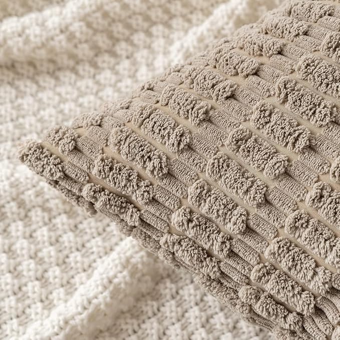 MIULEE Lumbar Corduroy Decorative Throw Pillow Covers 22x14 Light Brown | Pack - Image 5