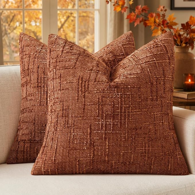 MIULEE Chenille Textured Fall Euro Throw Pillow Covers Burnt Orange 26x26 | Set by MIULEE