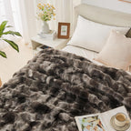Lotus Karen Faux Fur Throw Blanket Tie-Dye Dark Gray - Big Bubble Rabbit Fluff Blanket for Couch, Small Fluffy Fuzzy Cozy Blanket, Thick Furry Plush Shaggy Blankets, 50x60 Inches