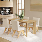 Mid Century Modern Farmhouse Dining Chairs Set of 2, Upholstered Armless Kitchen Chairs with Back and Wooden Legs, Linen Beige