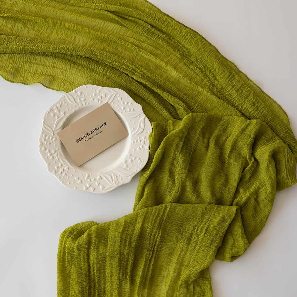 6pcs Moss Green Cheesecloth Table Runner Gauze 120 Inch 10 FT Rustic Boho Cheese Cloth Runner for Wedding Baby Shower Bridal Shower Birthday Party Long Sheer Home Decorations