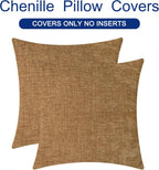 CaliTime Throw Pillow Covers Decorative 26 X 26 Inches Pack of 2 Cozy Chenille Cushion Cases for Couch Sofa Bed Living Room Home Apricot Brown