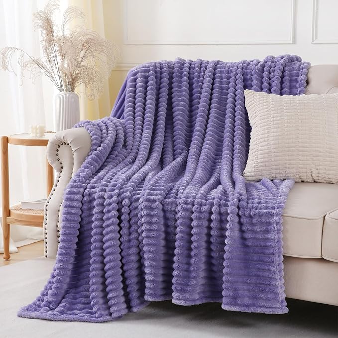 Lavender Throw Blanket for Couch Sofa 50x70 inches Striped Design | Fleece - Image 3