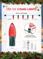 Minetom C9 Christmas String Lights, 100 Ft Red C9 Outdoor Christmas Lights with 100 Strawberry C9 Led Bulbs, Connectable UL Certified for Outdoor Indoor Roofline Holiday Backyard Xmas Decor