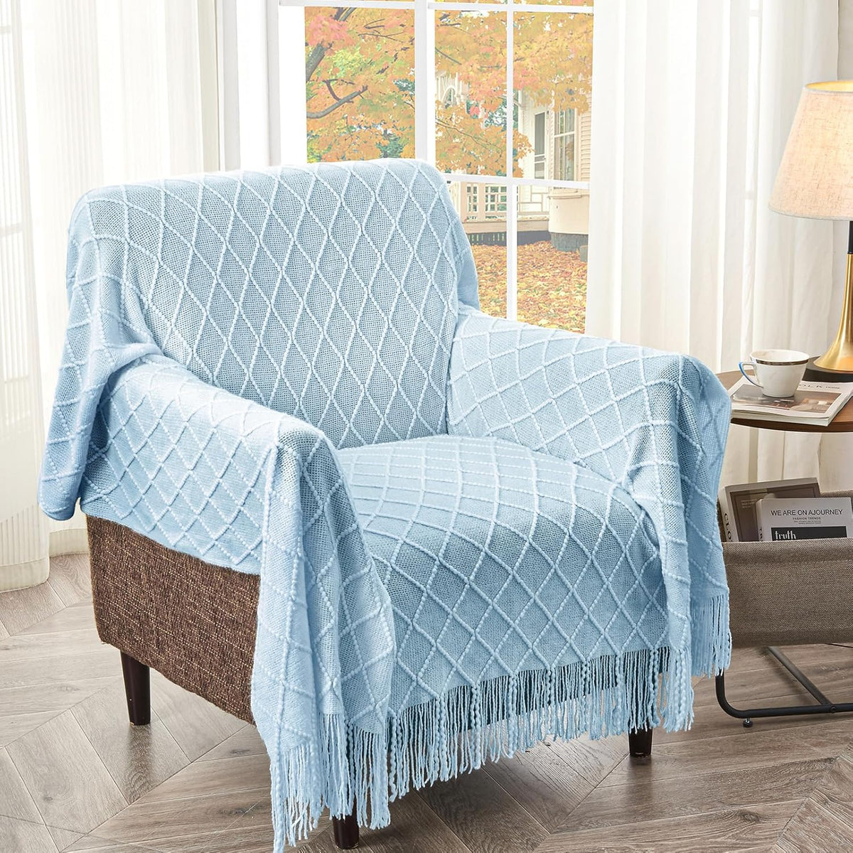 inhand Knitted Throw Blanket for Couch and Bed, Soft Living Room Home Decor Knitted Blanket with Tassel, Outdoor Lightweight Breathable Summer Blanket, Farmhouse Warm Woven Decorative, 50"x60"