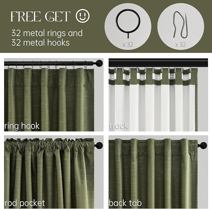 Topfinel Extra Long 132 Inch Olive Green Curtains 2 Panels Set - Image 5