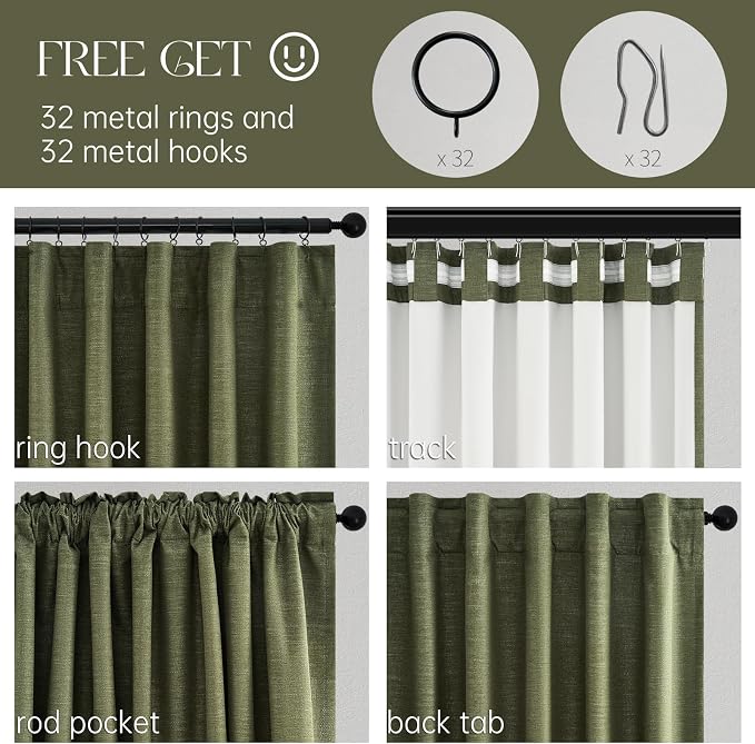 Topfinel 102 Inch Long Linen Blended Blackout Curtains 2 Panels, Back Tab - Image 5