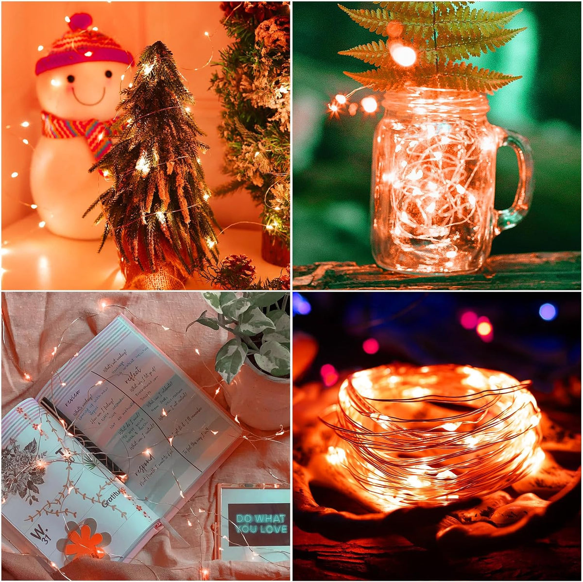 Halloween Fall Decorations Orange Fairy String Lights Indoor, Battery Operated with Timer, 2 Pack Total 33FT 100 Led Mini Battery Powered Twinkle Mason Jar Waterproof Firefly Lights DIY Party