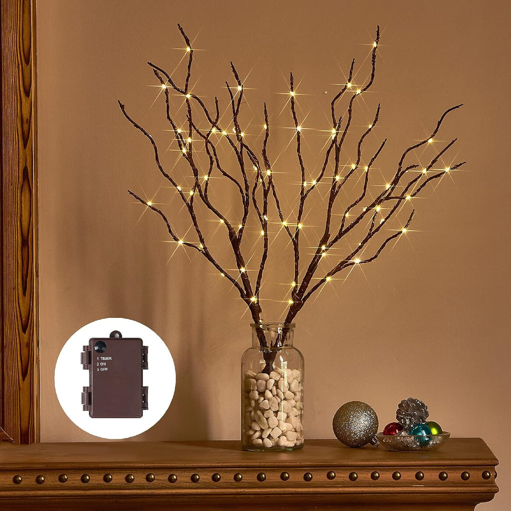 Birchlitland Lighted Brown Branches 18IN 70L Warm White Fairy Lights, LED Willow Branch Lights with Timer Battery Operated for Home Bedroom Living Room Vase Decoration