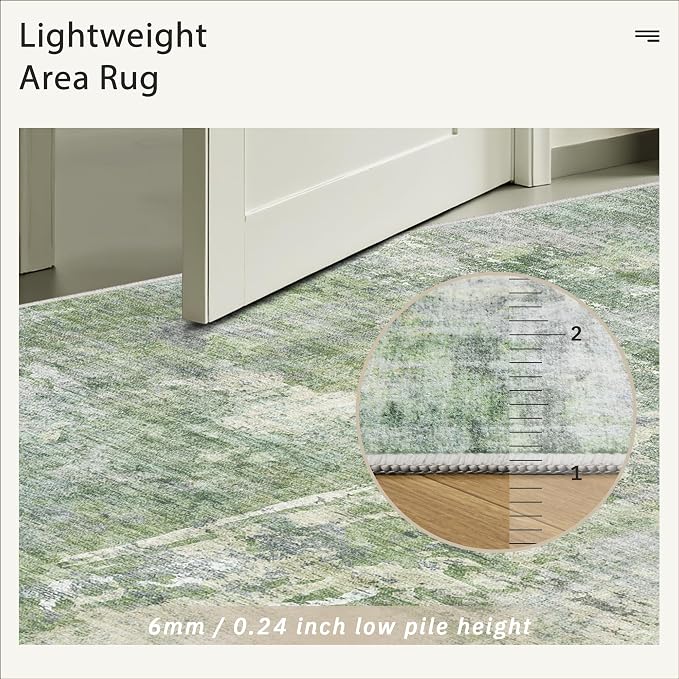 Soalmost Abstratc Runner Rug 2x5 Washable Kitchen Entry Runners Green/Ivory | - Image 7