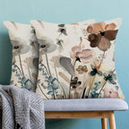 CXMEIFLY Spring Floral Pillow Covers 18 x 18 Inch Set of 2 for Watercolor Flowers Decor Throw Pillows Teal Brown Leaves Plant Floral Outdoor Decorative Cushion Cases for Couch Bed Decorations