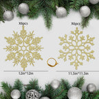 12pcs Large Christmas Snowflakes Decorations, 12" Big Plastic Glitter Gold Snowflake Ornaments for Winter Indoor Outdoor Christmas Tree Holiday Window Room Decor Craft Snowflakes