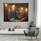 Kurtect Bookshelf Tapestry,Vintage Style Library Watercolor Art Theme Pattern Print Tapestries for Party Beach Picnic Blankets Tablecloths Living Room Wall Deocr, 60x80 in