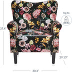 BELLEZE Modern Accent Chair for Living Room, High Back Linen Armchair with Wooden Legs, Upholstered Wingback Side Chair Padded Armrest Single Sofa for Living Room, Bedroom - Allston (Black & Flower)