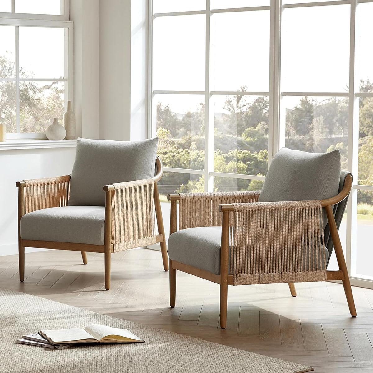 CHITA Braid Armchair Set of 2, Modern Accent Chair for Living Room, Light Grey