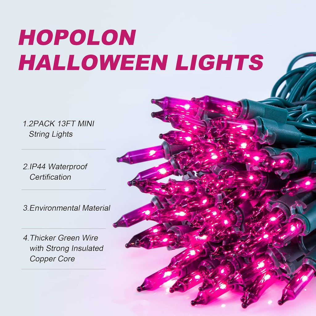 Hopolon Halloween Purple String Lights, 2PACK 50 Mini Fairy Lights Set, Green Wire 13Ft Traditional Halloween Holiday Décor for Home, Christmas Tree, Bedroom, Patio, Wedding (2pcs Purple)
