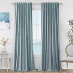 Blue 100% Blackout Linen Curtains 96 Inch Length 2 Panels Set by Guken