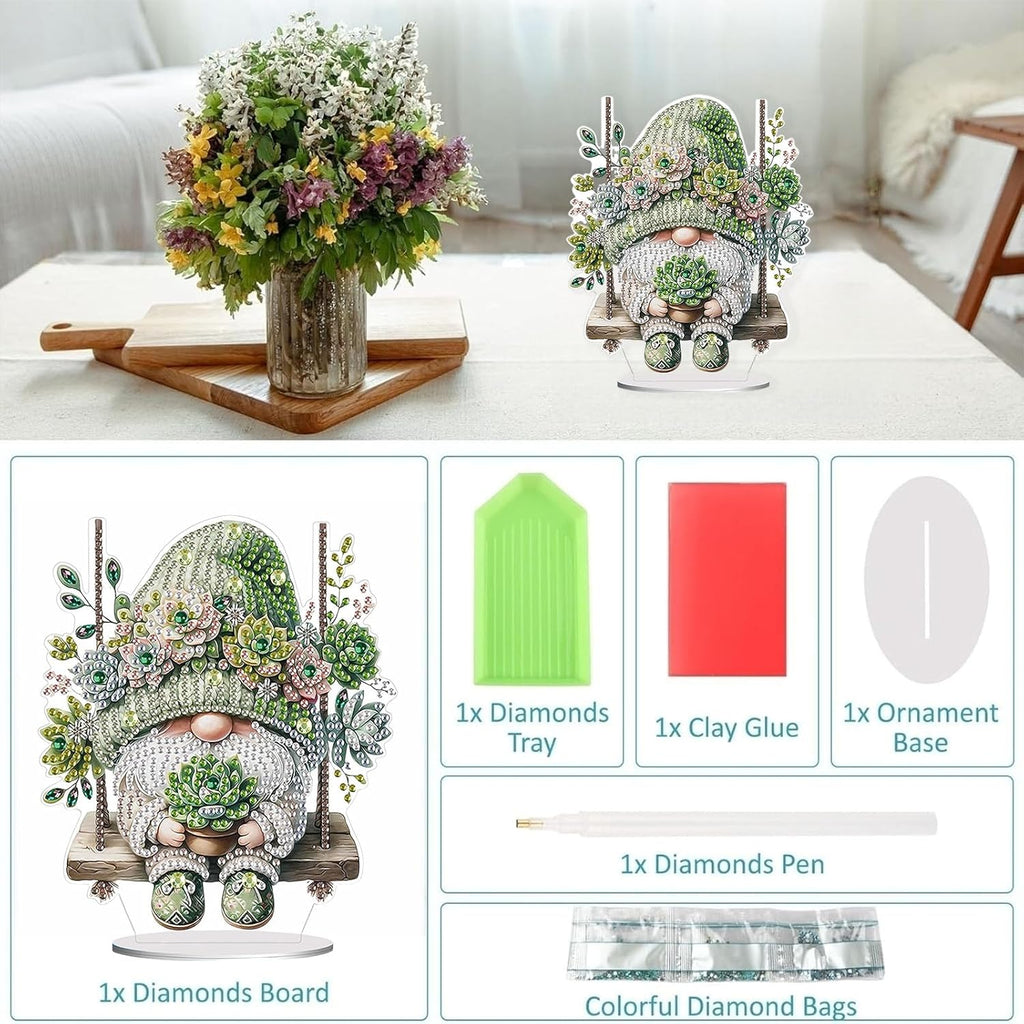 Diamond Painting Kits for Adults Beginners, 5D Full Drill Dwarf Succulents Crystal Art Desktop Ornament, DIY Single Sided Home Office Desk Decor, Creative Craft Gift Set with Tools